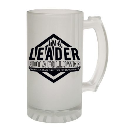 123t Frosted Glass Beer Stein - Leader Not A Follower - Funny Novelty Birthday